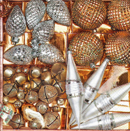Servetele Craciun Decorative de Masa Globuri Bronz Aurii-Argintii Set 20 buc 33x33 cm