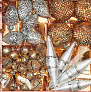 Servetele Craciun Decorative de Masa Globuri Bronz Aurii-Argintii Set 20 buc 33x33 cm