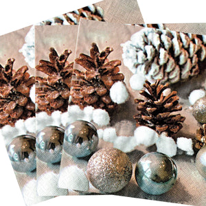 Servetele de Masa cu Globuri de Craciun Pachet 20 Buc Conuri si Ornamente Argintiu-Albastru 33x33 cm