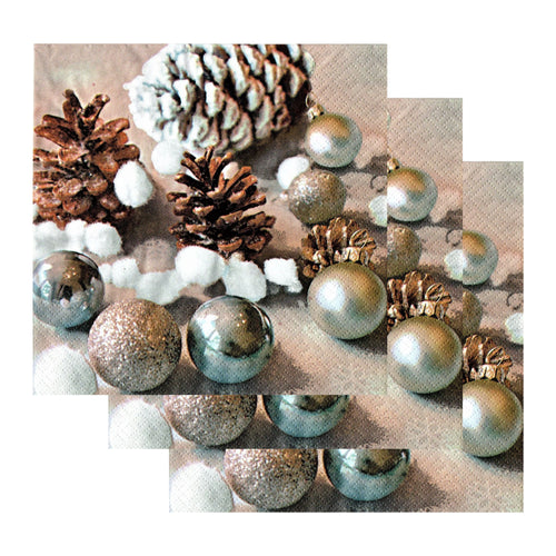 Servetele de Masa cu Globuri de Craciun Pachet 20 Buc Conuri si Ornamente Argintiu-Albastru 33x33 cm