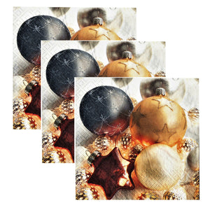 Servetele Decorative de Masa cu Globuri de Craciun Pachet 20 Buc Ornamente Negre-Aurii 33x33 cm Iarna