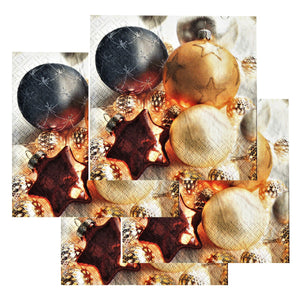 Servetele Decorative de Masa cu Globuri de Craciun Pachet 20 Buc Ornamente Negre-Aurii 33x33 cm Sarbatori