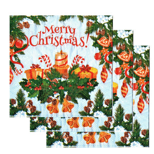 Servetele de Masa cu Globuri de Craciun Pachet 20 Buc Merry Christmas Ornament Aurii 33x33 cm Cadouri