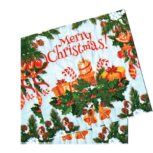 Servetele de Masa cu Globuri de Craciun Pachet 20 Buc Merry Christmas Ornament Aurii 33x33 cm Craciun Fericit