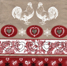 Încărcați imaginea în Galerie, Servetele de Masa cu Motive Traditionale Polska Folk Bordura Inimi si Cocosi Set 5 buc 33x33 cm
