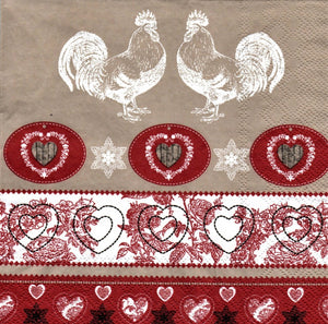 Servetele de Masa cu Motive Traditionale Polska Folk Bordura Inimi si Cocosi Set 5 buc 33x33 cm