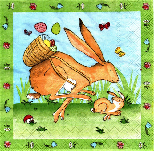 Servetele Decorative de Masa cu Paste Mama Iepuras si Puiutul Ei Set 10 Buc 33x33 cm