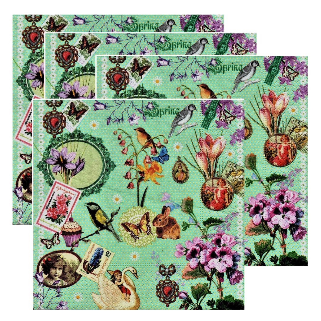 Servetele Decorative de Masa cu Paste Pachet 10 Buc Vintage Colaj 33x33 cm