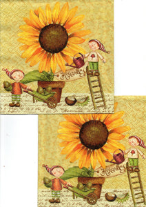 Servetele cu Model Floral de Masa Pachet 10 Buc Floarea Soarelui si Micutii Elfi