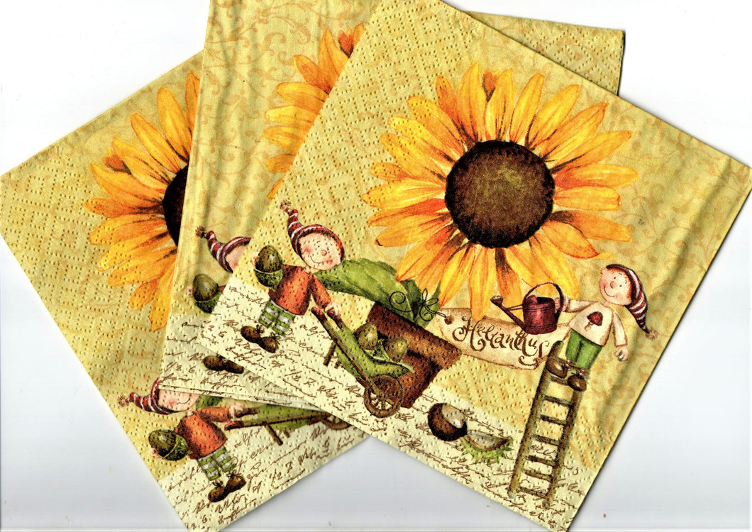 Servetele cu Model Floral de Masa Pachet 10 Buc Floarea Soarelui si Micutii Elfi