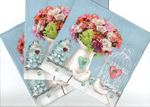 Încărcați imaginea în Galerie, Servetele de Masa cu Flori Pachet 10 Buc Canta cu Trandafiri Porumbei Colivie