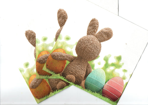 Servetele Decorative de Masa cu Paste Pachet 10 Buc Iepuras de Plus si Oua Colorate