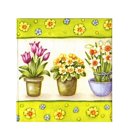 Servetele cu Model Floral de Masa Pachet 10 Buc Ghivece cu Flori