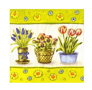 Servetele cu Model Floral de Masa Pachet 10 Buc Ghivece cu Flori