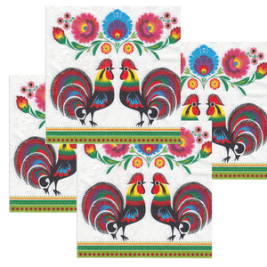 Servetele de Masa cu Motive Traditionale Populare Cocosi cu Flori Taranesti Etnice Multicolore 10 buc