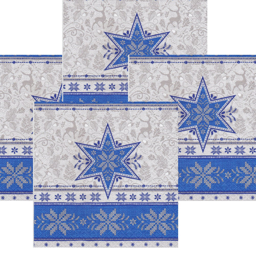 Servetele de Masa cu Motive Traditionale Albastru Pulover Cruce Stea Taranesc 10 buc 33x33 cm