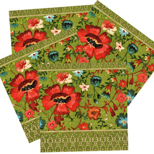 Set Party Servetele cu Motive Traditionale Tesatura Taraneasca Verde 10 buc Petrecere 33x33 cm Broderie cu maci