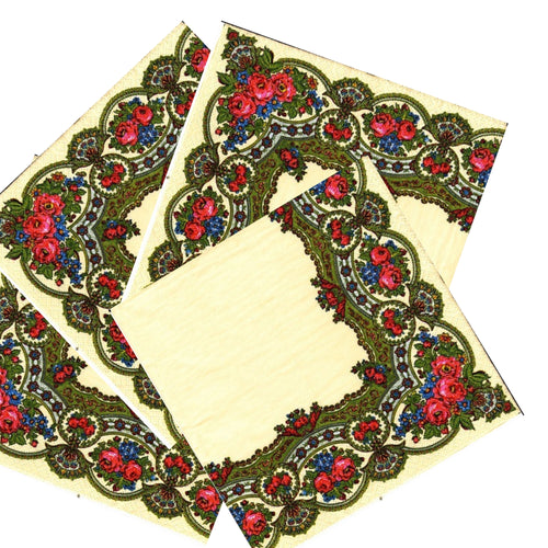 Set Party Servetele cu Motive Traditionale Broderie Tesatura Taraneasca cu Trandafiri Batic 10 buc 33x33 cm