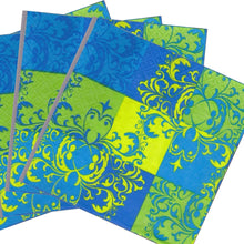 Încărcați imaginea în Galerie, Servetele Decorative de Masa din Hartie Imprima Baroc Verde Albastru Galben 33x33 cm Set 10 buc Tehnica Decoupage