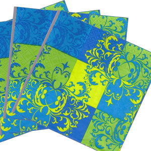 Servetele Decorative de Masa din Hartie Imprima Baroc Verde Albastru Galben 33x33 cm Set 10 buc Tehnica Decoupage
