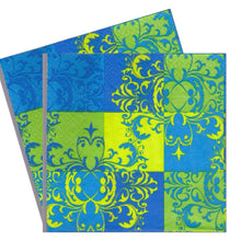 Încărcați imaginea în Galerie, Servetele Decorative de Masa din Hartie Imprima Baroc Verde Albastru Galben 33x33 cm Set 10 buc