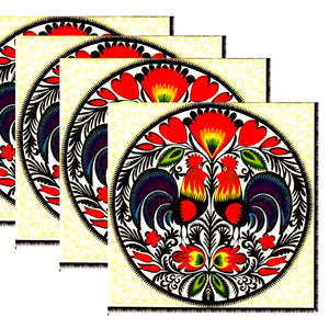 Servetele de Masa cu Motive Traditionale Taranesti 2 Cocosi Etnic Rosu Pachet 10 buc 33x33 cm