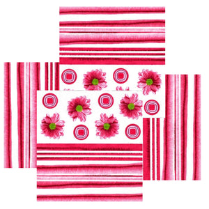 Servetele de Masa cu Imprimeu Decorative Dungi Linii si Margarete Roz-Ciclam Set 10 buc 33x33 cm