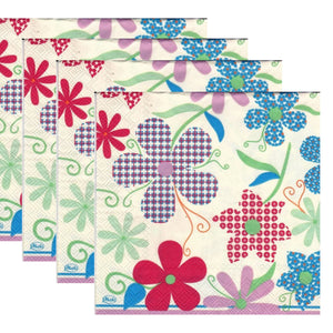 Servetele de Masa cu Imprimeu Flori Albastre Rosii Set 10 buc 33x33 cm
