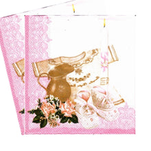 Încărcați imaginea în Galerie, Servetele de Masa de Botez Set Pachet 10 buc Camasuta Botosei Fetita Roz cu Papucei 33x33 cm