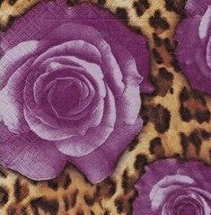 Servetele de Masa cu Flori Pachet 10 Buc Trandafir Mov pe Imprimeu Jaguar