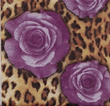 Încărcați imaginea în Galerie, Servetele de Masa cu Flori Pachet 10 Buc Trandafir Mov pe Imprimeu Jaguar