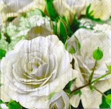 Încărcați imaginea în Galerie, Servetele cu Model Floral de Masa Pachet 10 Buc Trandafiri Albi cu Boboci 33x33 cm