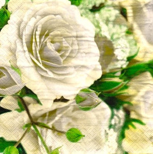 Servetele cu Model Floral de Masa Pachet 10 Buc Trandafiri Albi cu Boboci 33x33 cm
