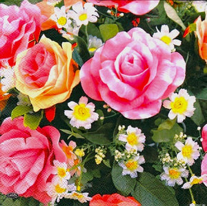 Servetele cu Model Floral de Masa Pachet 10 Buc Trandafiri Roz si Floricele Albe 33x33 cm