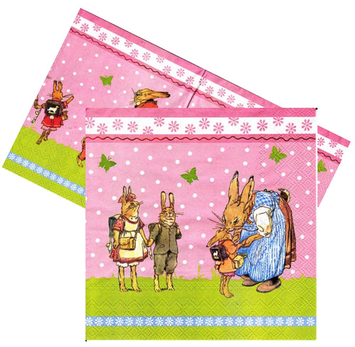 Servetele Decorative de Masa cu Paste Pachet 10 Buc Familia de Iepurasi 33x33 cm