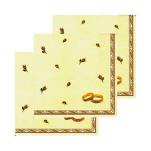 Încărcați imaginea în Galerie, Servetele Decorative de Masa Nunta Pachet 10 Buc Verighete Aurii si Trandafiri 33x33 cm Cadou