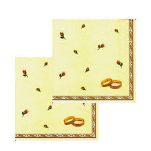 Încărcați imaginea în Galerie, Servetele Decorative de Masa Nunta Pachet 10 Buc Verighete Aurii si Trandafiri 33x33 cm Evenimente