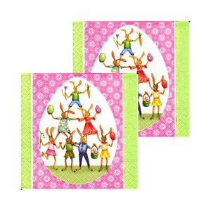 Servetele Decorative de Masa Sarbatori Paste Pachet 10 Buc Piramida de Iepurasi 25x25 cm