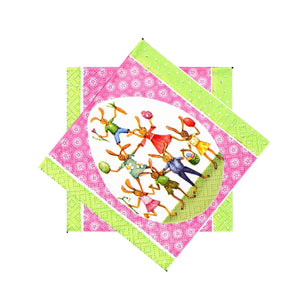Servetele Decorative de Masa Sarbatori Paste Pachet 10 Buc Piramida de Iepurasi 25x25 cm in Ou