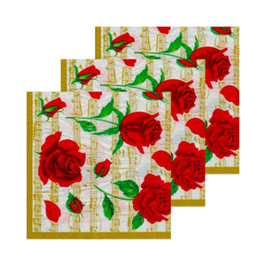 Servetele de Masa cu Dragoste Pachet 10 Buc Trandafiri Rosii pe Partitura 33x33 cm