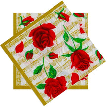Încărcați imaginea în Galerie, Servetele Decorative de Masa cu Dragoste Pachet 10 Buc Trandafiri Rosii pe Partitura 33x33 cm Nunta Indragostiti