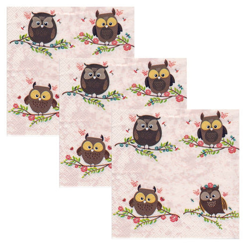 Servetele de Masa cu Pasari Pachet 10 Buc Bufnite Maro 33x33 cm