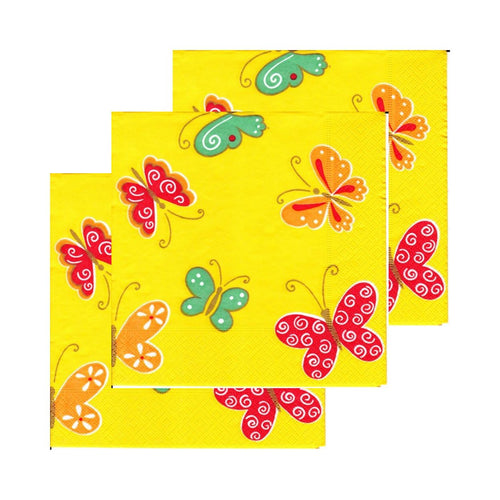 Servetele Decorative de Masa cu Insecte Pachet 10 Buc Fluturi Multicolori 33x33 cm