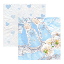 Încărcați imaginea în Galerie, Servetele Decorative de Masa Set 10 buc de Botez Botosei Baietel Albastru cu Orhidee 33x33 cm Inimi