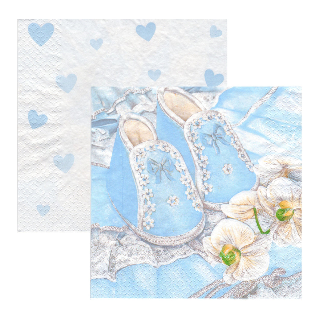 Servetele Decorative de Masa Set 10 buc de Botez Botosei Baietel Albastru cu Orhidee 33x33 cm Inimi