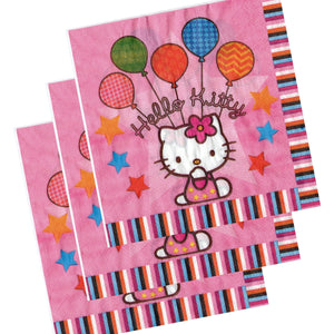 Servetele Decorative de Petrecere Party Set 10 bucati Disney Pisicuta Roz Hello Kitty Pink Balloons 33x33 cm
