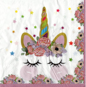 Servetele Decorative de Petrecere Party Set 10 bucati 33x33 cm Fetite Roz Unicorn Curcubeu Aniversari