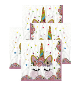 Servetele Party Roz Unicorn Curcubeu Auriu 10 buc Aniversari Petreceri Fetite 33x33 cm