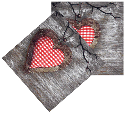 Servetele Decorative de Masa cu Dragoste Pachet 10 Buc Inima Rosie pe Lemn 33x33 cm