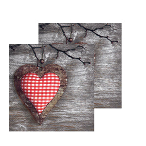 Servetele Decorative de Masa cu Dragoste Pachet 10 Buc Inima Rosie pe Lemn 33x33 cm Indragostiti